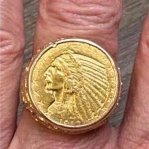1912 Native Indian Chief Head  $5 Gold Coin Ring Men's 27 Gram